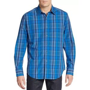 ROBERT GRAHAM Blue Plaid Shirt XL Cookney Classic Fit Stripe Mixed Paisley Print